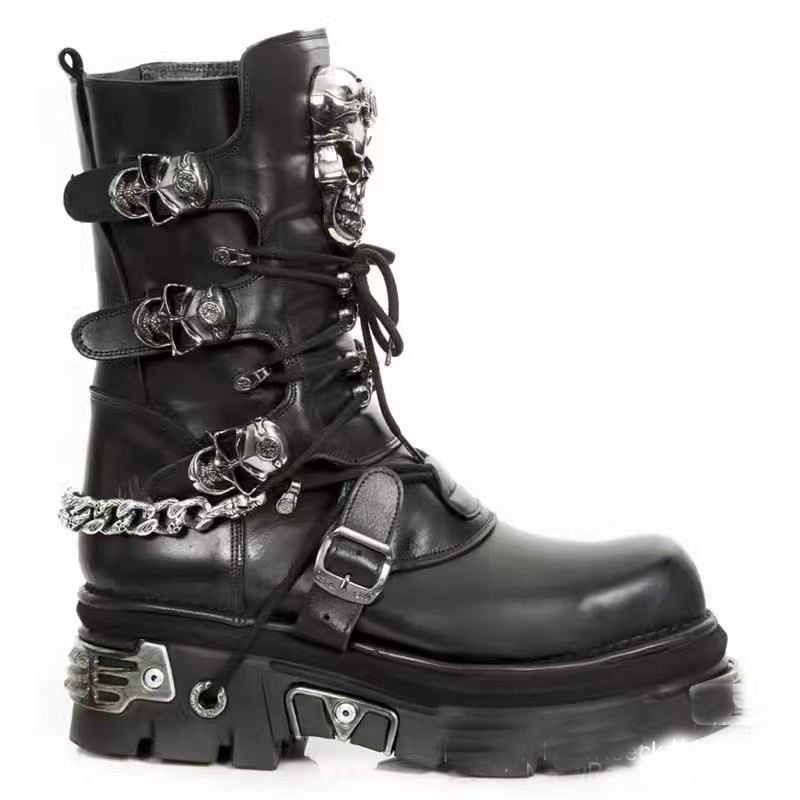Motorcycle Chain - Moda erkek Hakiki Deri Motosiklet Botları